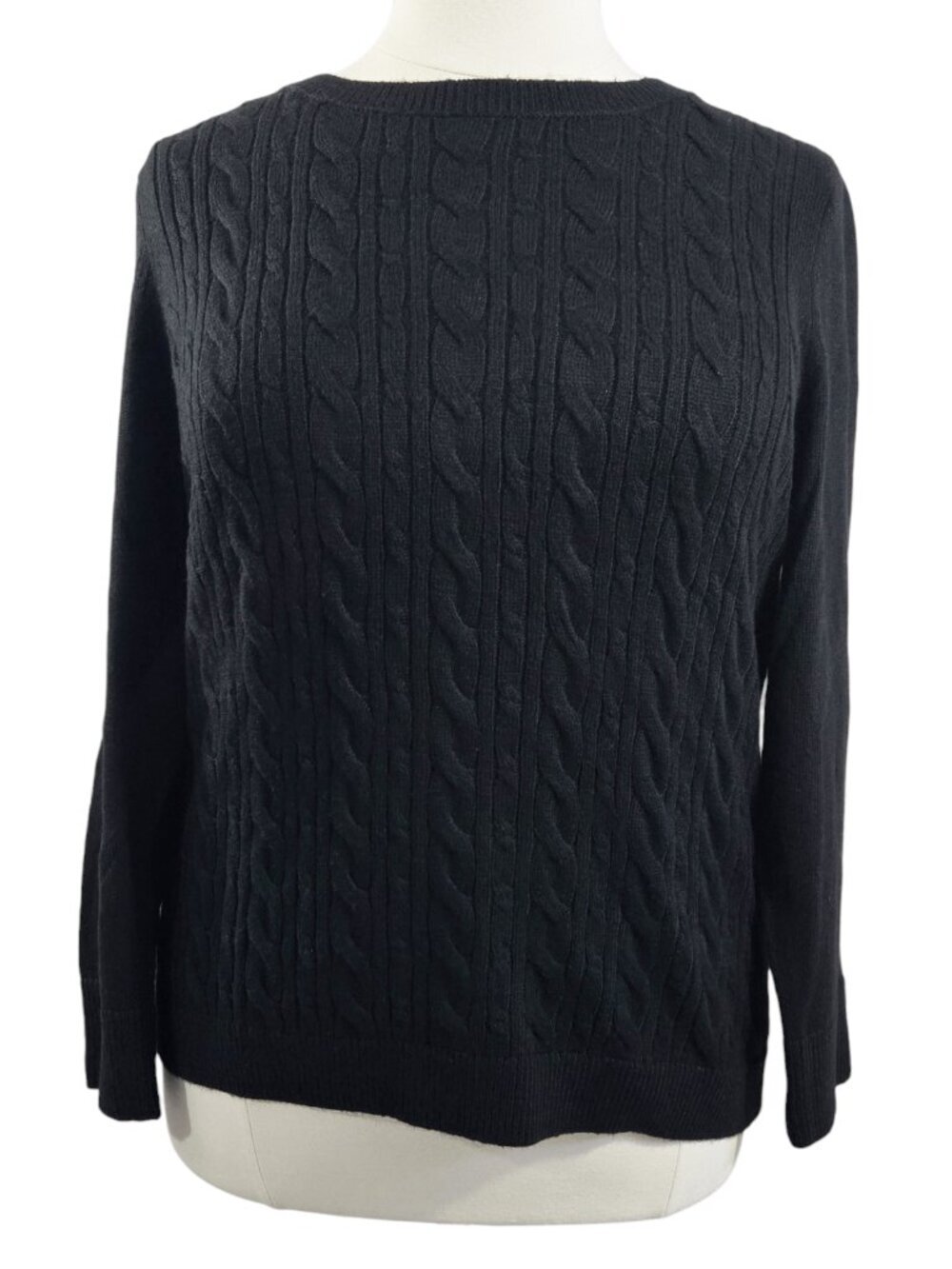 Talbots NWT Black Cable Knit Crew Neck Sweater Capsule Modest Preppy